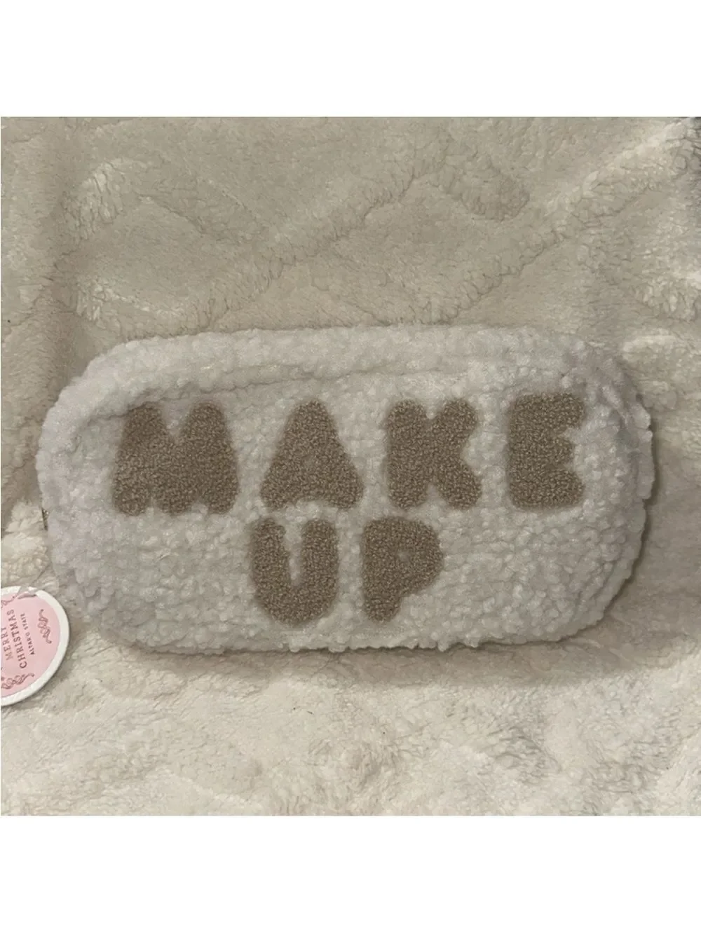 ALTAR’D STATE Cream Tan MAKE UP Graphic Zip Top Sherpa Make up Cosmetic Bag